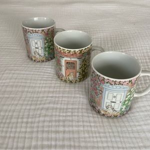 Set of 3 Andrea by Sadek Country Cottage Charm Coffee/Tea Mugs